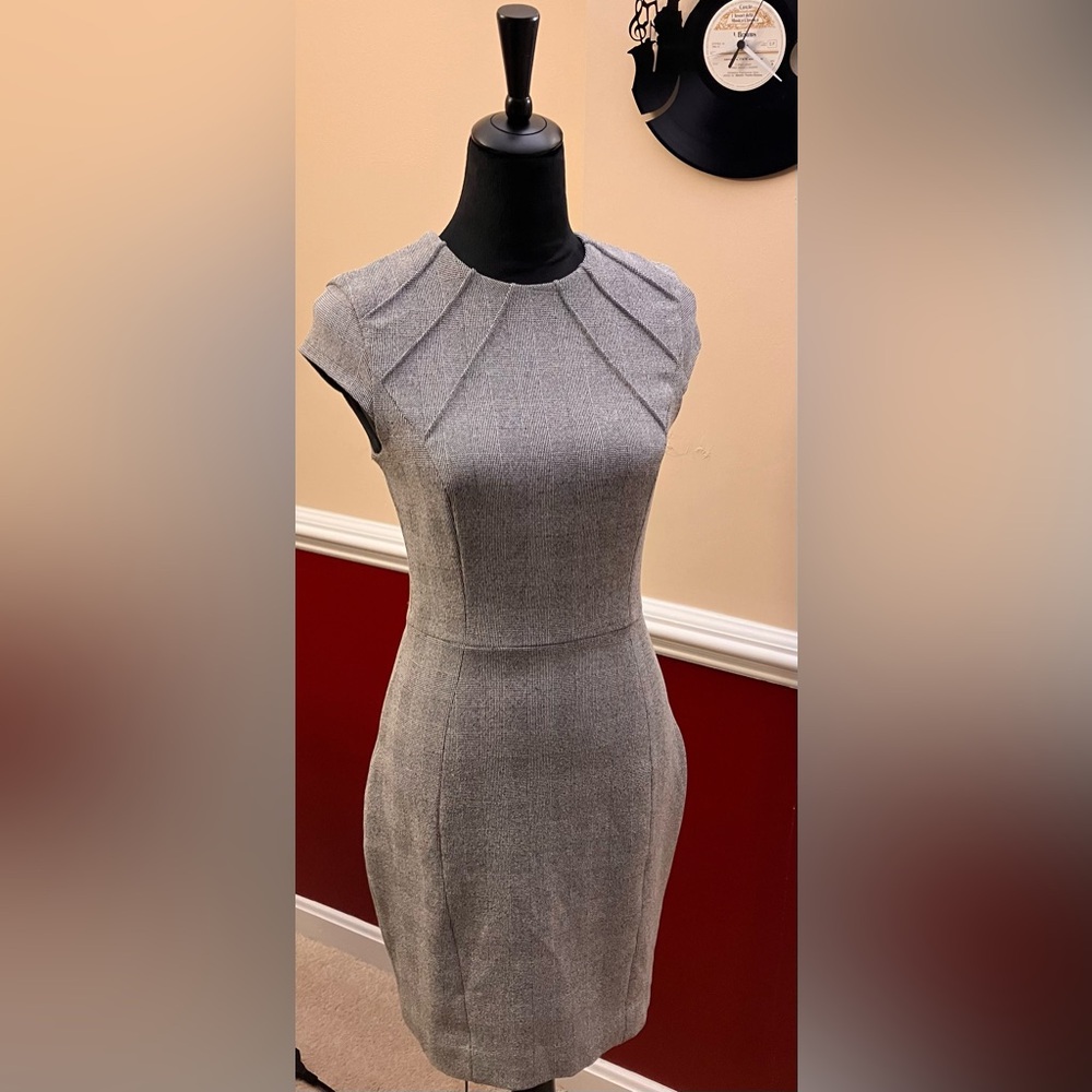 H&M A-Line Fitted Micro-Houndstooth & Check Businesswear Dress